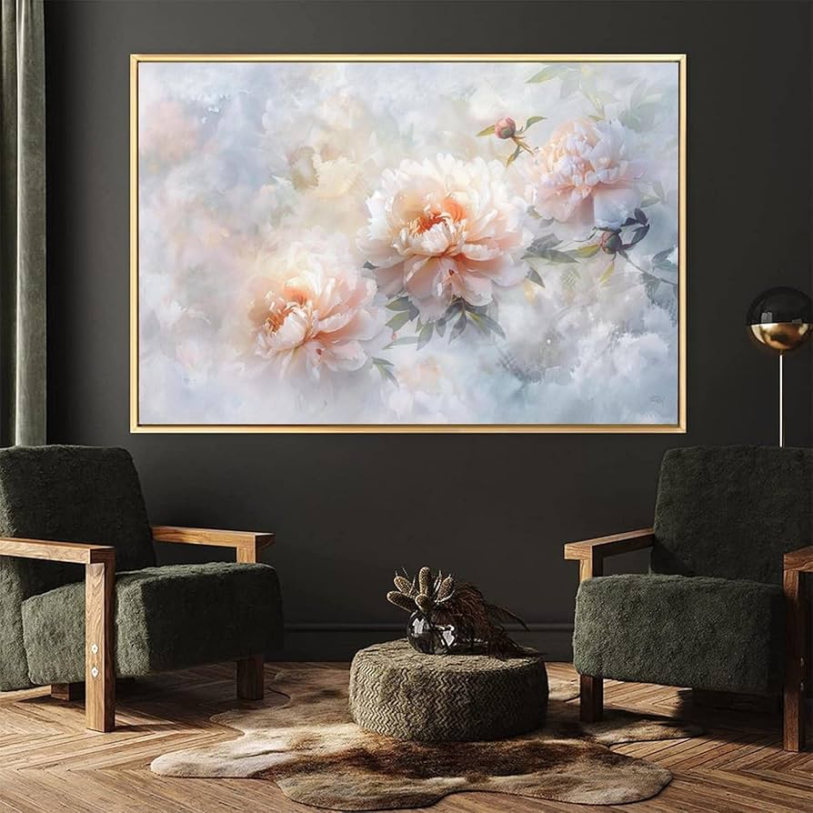 Amazon.co.jp: 絵画 柔らかな牡丹の花の絵 アートパネル